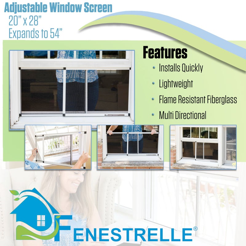 Fenestrelle Expandable Window Screen â€“ 20â€³ H Ã— 28â€³â€“54â€³ W Horizontal, 2â€‘Way Adjustable Window Screen with Flame Resistant Fiberglass Mesh, Pack of 2 - Image 2